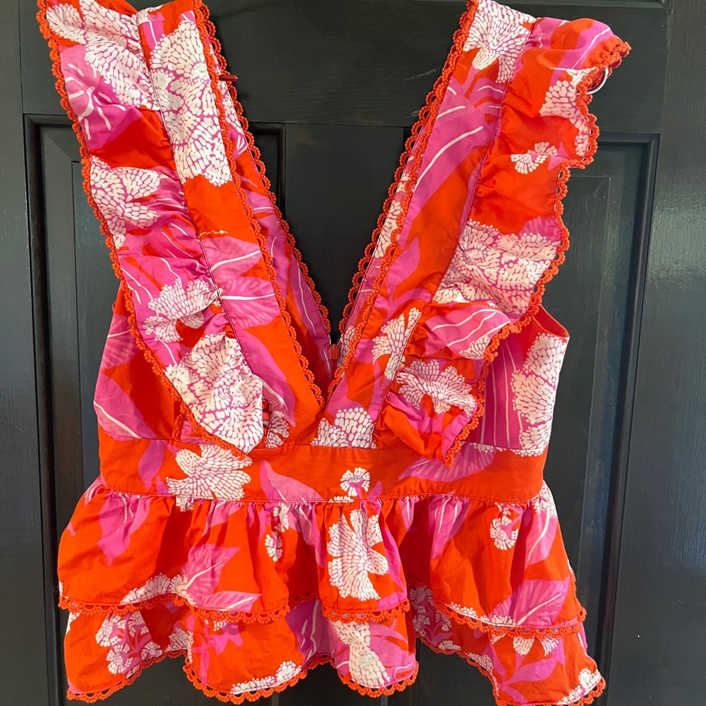 Farm Rio Red Dewdrop Sleeveless Blouse - Picture 4 of 6